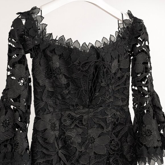 Nicholas Black Botanical Lace Lace-Up Off-Shoulder Cocktail Dress - Picture 4 of 12